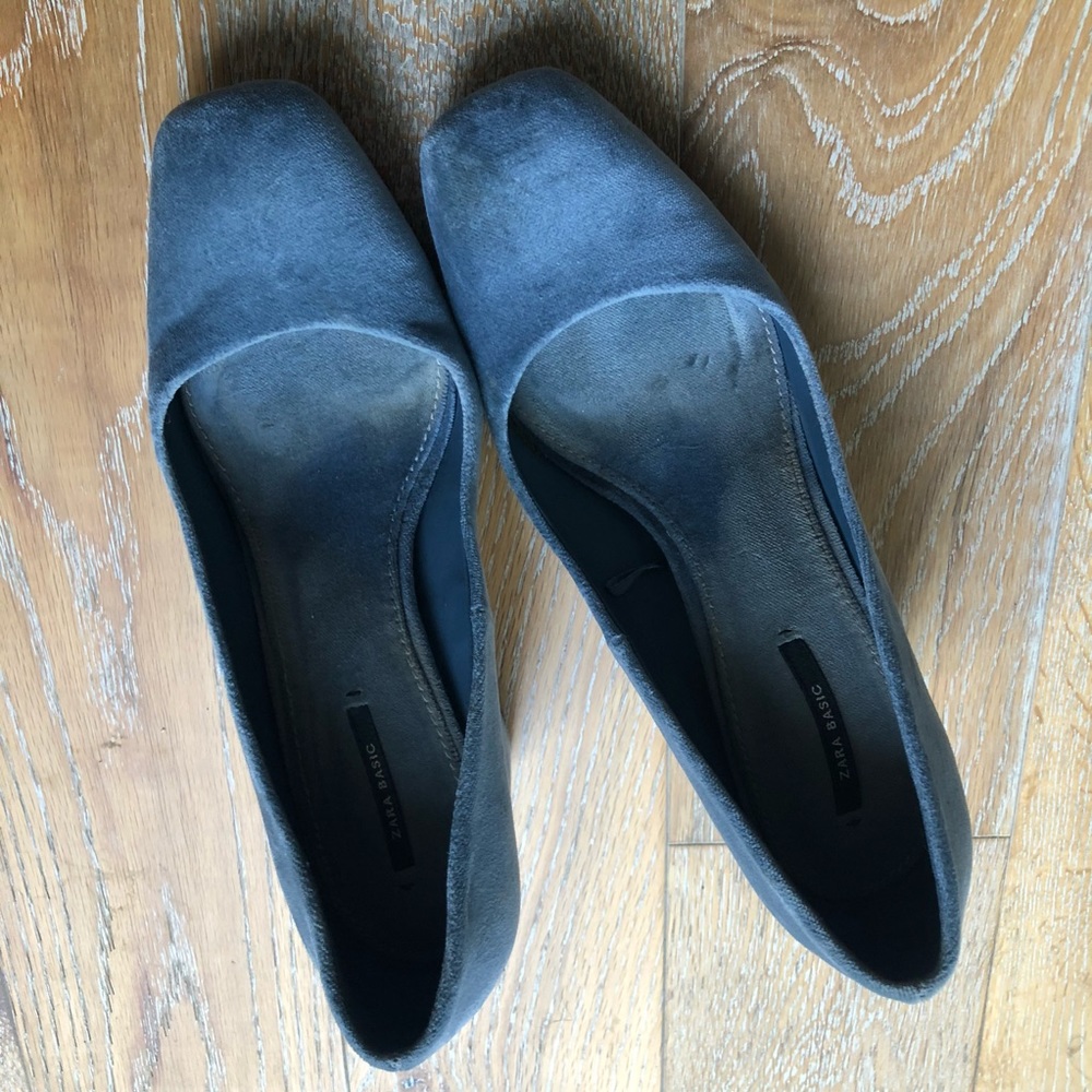ZARA blue velvet block heels